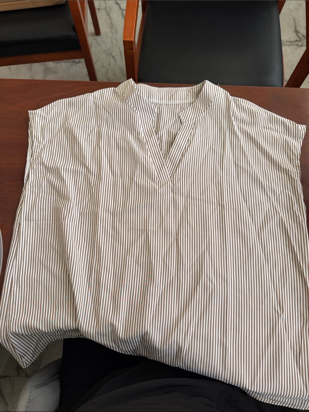 SHEIN White Top with Thin Brown Stripes - Casual Button Down